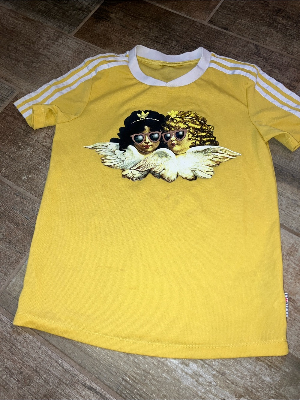 Adidas X Fiorucci Milan Italy Collab Womens T Shirt Yellow Angels Logo